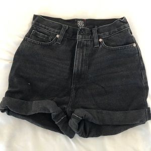 Black Denim Mom Shorts with Cuffed Bottoms (UO)
